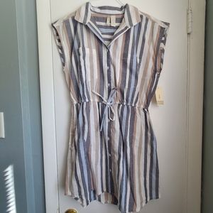 Japna Cotton Sleeveless Striped Shirt Dress Size M